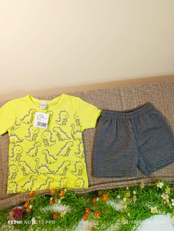 Conjunto camisa e bermuda masculino dinossauro- 01 ano