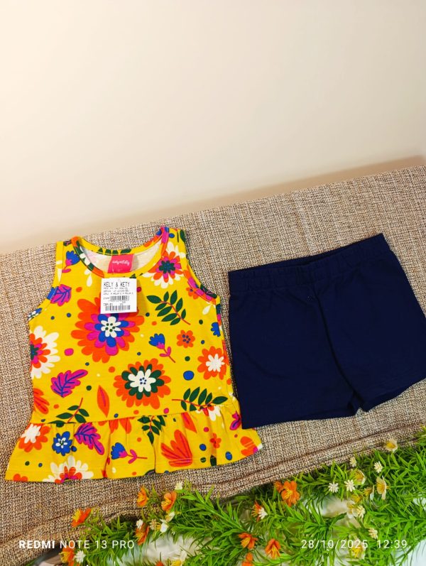 conjunto malha regata e shote estampado flores - 01 ano