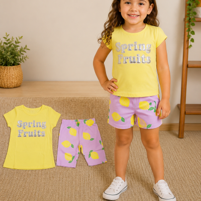 Conjunto Infantil Brandili Spring Fruits Lilás e Amarelo