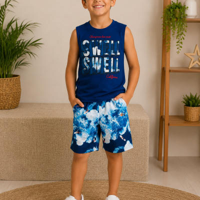 Conjunto Infantil Brandili Swell Regata Azul e Short Surf