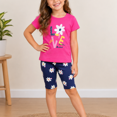 Conjunto Infantil Feminino Brandili Rosa e Azul
