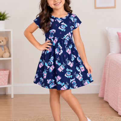 Vestido Infantil Feminino Brandili – Azul-Marinho Estampado