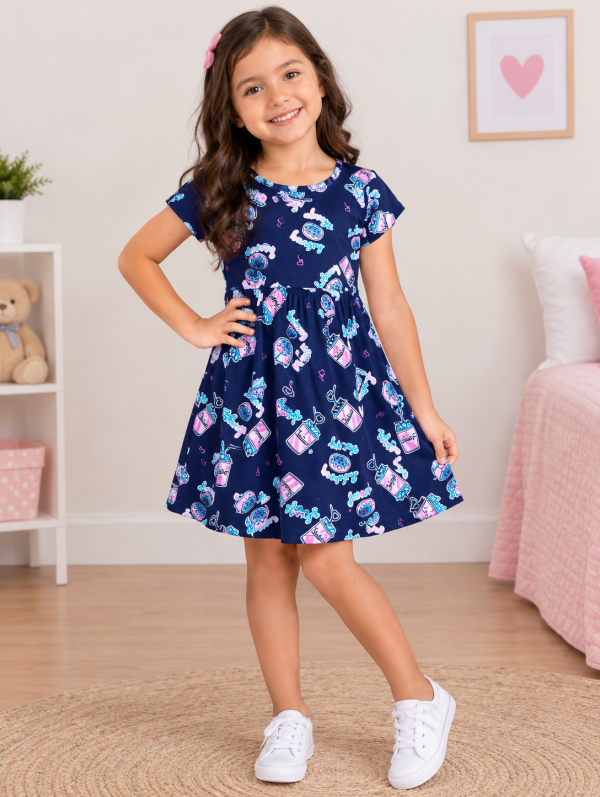 Vestido Infantil Feminino Brandili – Azul-Marinho Estampado